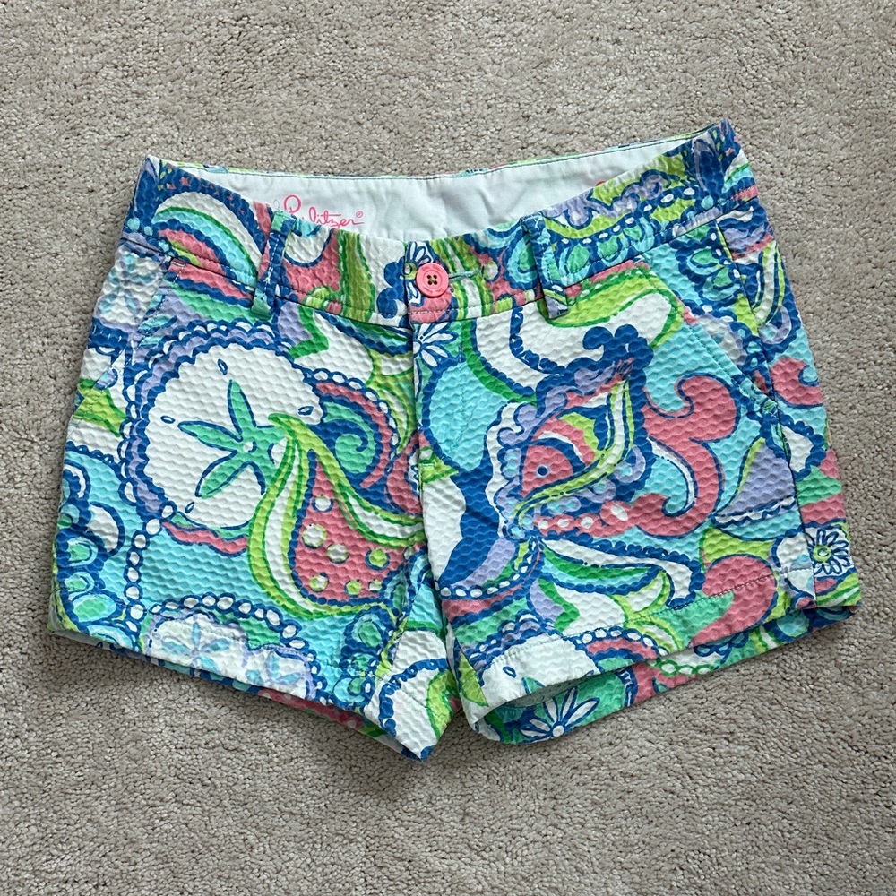 Lilly Pulitzer Blue and Green waffle texture Callahan shorts